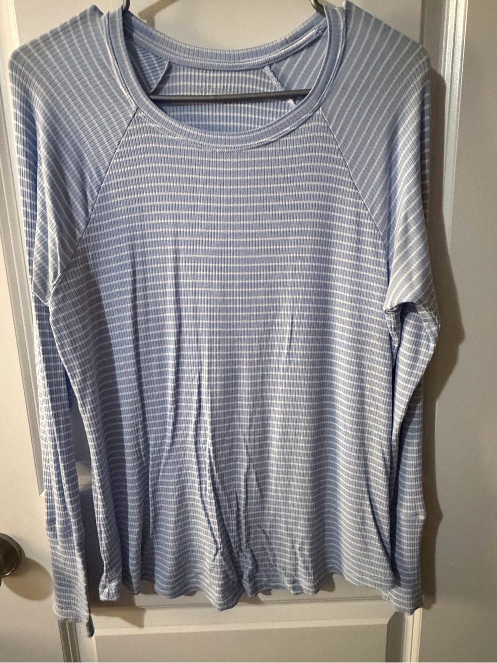 aerie Light Blue & White Long Sleeve Ribbed Tee